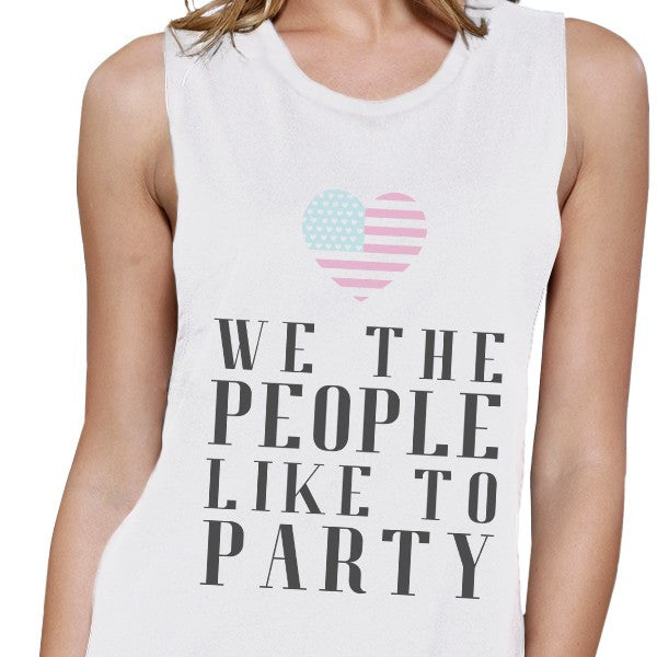 We The People Womens White Funny Independence Day Design Muscle Top - 365INLOVE