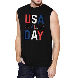 USA All Day Mens Black Sleeveless Muscle Tee Unique Workout Tanks - 365INLOVE