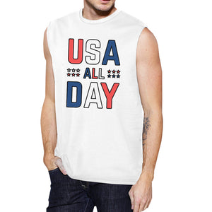 USA All Day Men White Cotton Muscle Top Cute 4th Of July Design Top - 365INLOVE