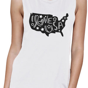 I Love USA Map Cute Womens Muscle Top Unique Fourth Of July Tanks - 365INLOVE