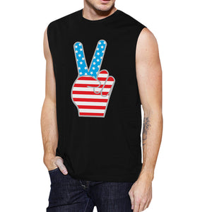 American Flag Cute Peace Sign 4th Of July Muscle Tee For Men Cotton - 365INLOVE