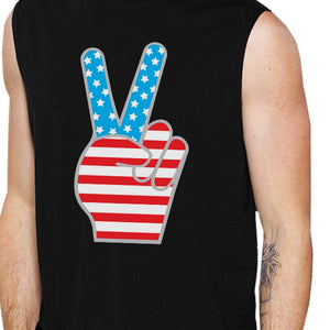 American Flag Cute Peace Sign 4th Of July Muscle Tee For Men Cotton - 365INLOVE