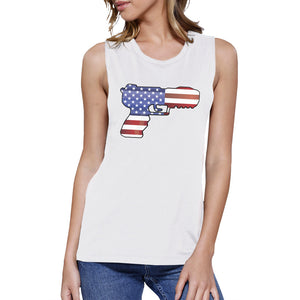 American Flag Pistol Womens Muscle Tee Gifts For Gun Supporters - 365INLOVE