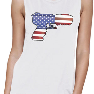 American Flag Pistol Womens Muscle Tee Gifts For Gun Supporters - 365INLOVE