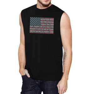 50 States Us Flag Mens Black Muscle Top Cap Sleeve For 4th Of July - 365INLOVE