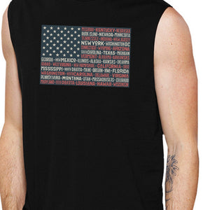 50 States Us Flag Mens Black Muscle Top Cap Sleeve For 4th Of July - 365INLOVE