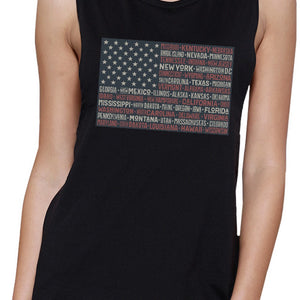 50 States Us Flag Womens Black Muscle Top Cap Sleeve For 4 Of July - 365INLOVE