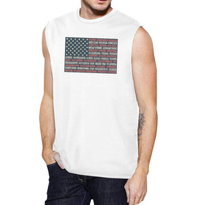 50 States Us Flag Mens White Muscle Top Cap Sleeve For 4th Of July - 365INLOVE