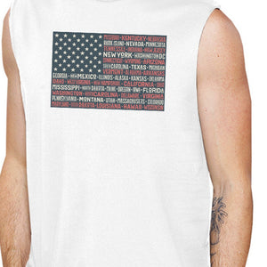 50 States Us Flag Mens White Muscle Top Cap Sleeve For 4th Of July - 365INLOVE