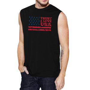 Trust & Love USA Mens Black Muscle Tanks Round Neck Line Cotton - 365INLOVE