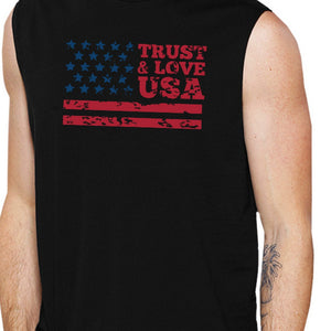 Trust & Love USA Mens Black Muscle Tanks Round Neck Line Cotton - 365INLOVE