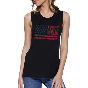 Trust & Love USA Womens Black Muscle Tanks Round Neck Line Cotton - 365INLOVE