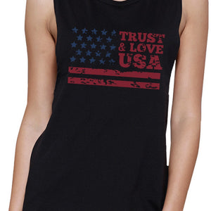 Trust & Love USA Womens Black Muscle Tanks Round Neck Line Cotton - 365INLOVE