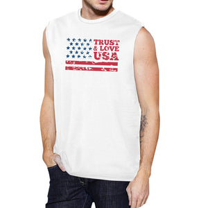 Trust & Love USA Mens White Muscle Tanks Round Neck Line Cotton - 365INLOVE