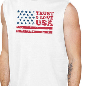 Trust & Love USA Mens White Muscle Tanks Round Neck Line Cotton - 365INLOVE