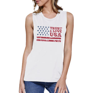 Trust & Love USA Womens White Muscle Tanks Round Neck Line Cotton - 365INLOVE