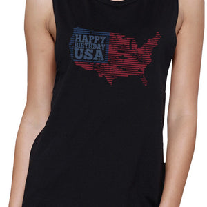 Happy Birthday USA Womens Black Cap Sleeve Funny 4th Of July Tank - 365INLOVE