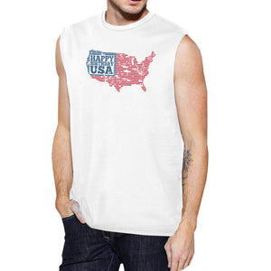 Happy Birthday USA Mens White Cap Sleeve Tshirt Funny 4 Of July Tee - 365INLOVE