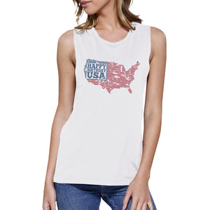 Happy Birthday USA Womens White Cap Sleeve Funny 4th Of July Tank - 365INLOVE