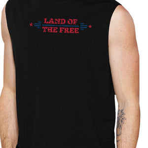 Land Of The Free Mens Black Sleeveless T-Shirt Crew Neck Cotton - 365INLOVE