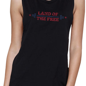 Land Of The Free Womens Black Sleeveless T-Shirt Crew Neck Cotton - 365INLOVE