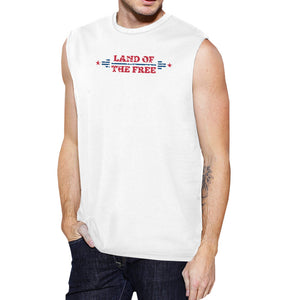 Land Of The Free Mens White Sleeveless T-Shirt Crew Neck Cotton - 365INLOVE