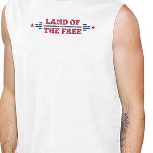 Land Of The Free Mens White Sleeveless T-Shirt Crew Neck Cotton - 365INLOVE