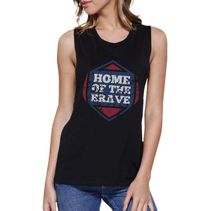 Home Of The Brave Black Cotton Unique Graphic Muscle Top For Women - 365INLOVE