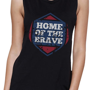 Home Of The Brave Black Cotton Unique Graphic Muscle Top For Women - 365INLOVE