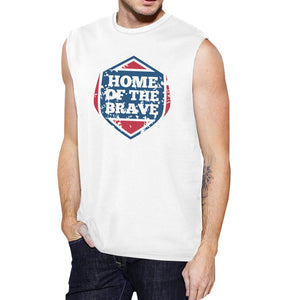 Home Of The Brave White Cotton Unique Graphic Muscle Top For Men - 365INLOVE