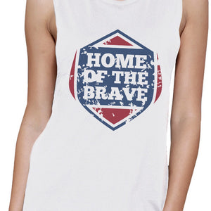 Home Of The Brave White Cotton Unique Graphic Muscle Top For Women - 365INLOVE