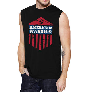 American Warrior Black Crewneck Cotton Graphic Muscle Tanks For Men - 365INLOVE