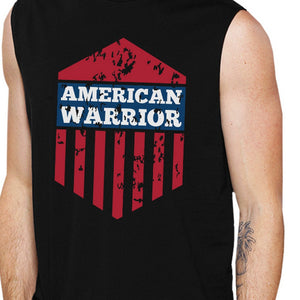 American Warrior Black Crewneck Cotton Graphic Muscle Tanks For Men - 365INLOVE