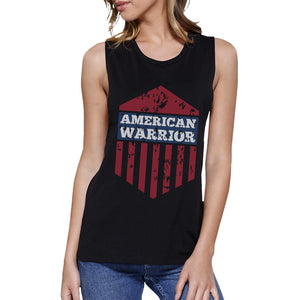 American Warrior Black Crewneck Cotton Graphic Muscle Tee For Women - 365INLOVE