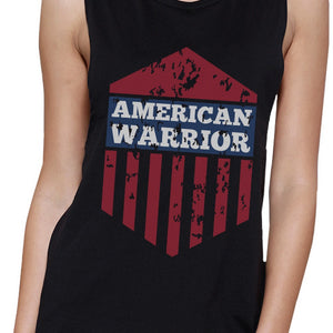 American Warrior Black Crewneck Cotton Graphic Muscle Tee For Women - 365INLOVE