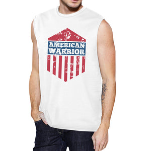 American Warrior White Crewneck Cotton Graphic Muscle Tanks For Men - 365INLOVE