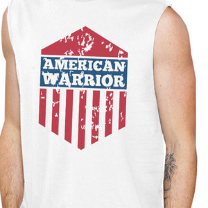 American Warrior White Crewneck Cotton Graphic Muscle Tanks For Men - 365INLOVE