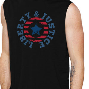 Liberty & Justice Black Cotton Graphic Muscle Tanks Gifts For Men - 365INLOVE