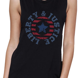 Liberty & Justice Black Cotton Graphic Muscle Tanks Gifts For Women - 365INLOVE