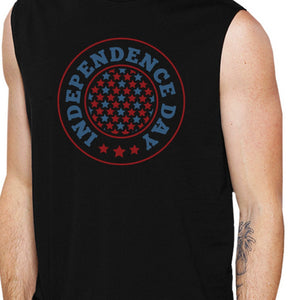 Independence Day Black Crewneck Cotton Graphic Muscle Shirt For Men - 365INLOVE