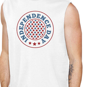 Independence Day White Crewneck Cotton Graphic Muscle Shirt For Men - 365INLOVE