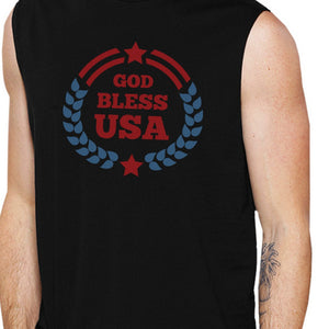 God Bless USA Mens Black Cap Sleeve Cotton Muscle Tank Top For Men - 365INLOVE