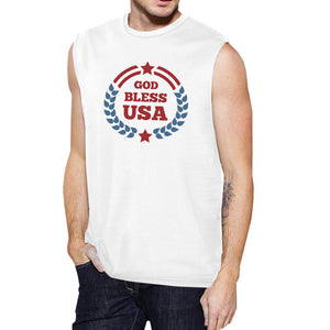 God Bless USA Mens White Cap Sleeve Cotton Muscle Tank Top For Men - 365INLOVE