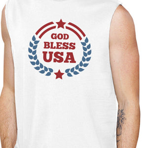 God Bless USA Mens White Cap Sleeve Cotton Muscle Tank Top For Men - 365INLOVE