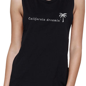 California Dreaming Womens Black Muscle Top Lightweight Summer Top - 365INLOVE