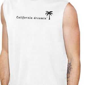 California Dreaming Mens White Sleeveless Summer Muscle Tee Cotton - 365INLOVE