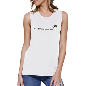 California Dreaming Womens White Muscle Top Lightweight Summer Tee - 365INLOVE