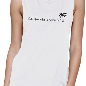 California Dreaming Womens White Muscle Top Lightweight Summer Tee - 365INLOVE