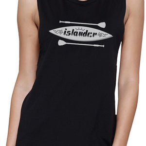 Islander Paddle Board Womens Black Muscle Tee Round Neck Tank Top - 365INLOVE