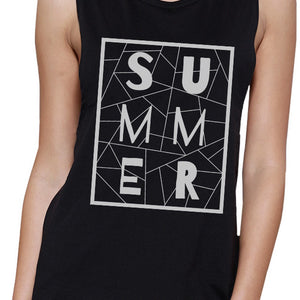 Summer Geometric Lettering Womens Black Crewneck Cotton Tank Top - 365INLOVE